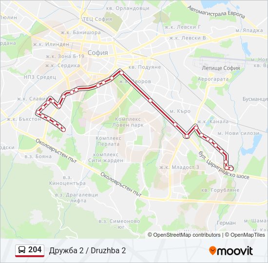 204 автобус Карта на Линията