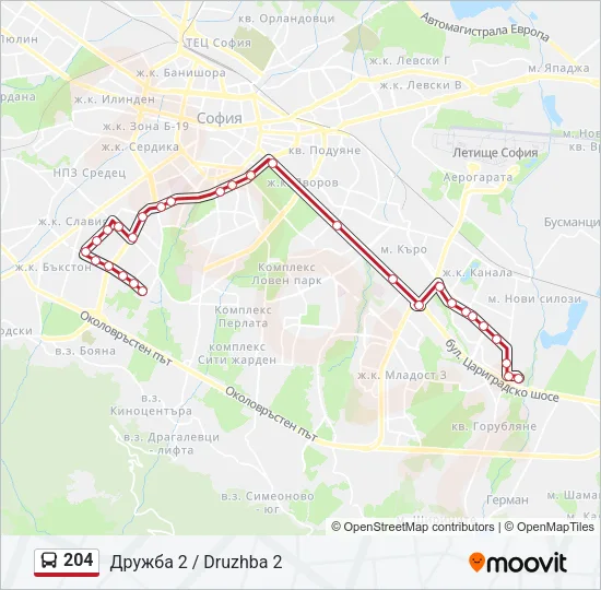 204 автобус Карта на Линията