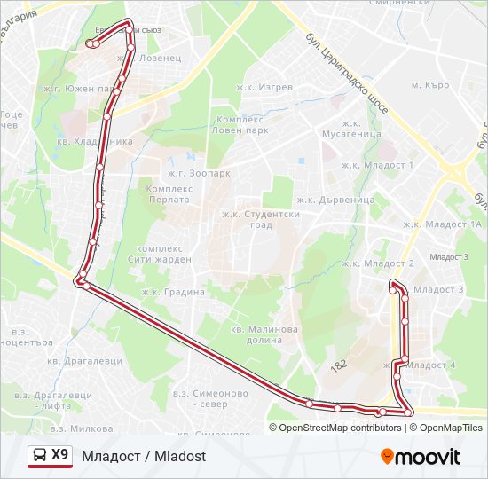 X9 bus Line Map