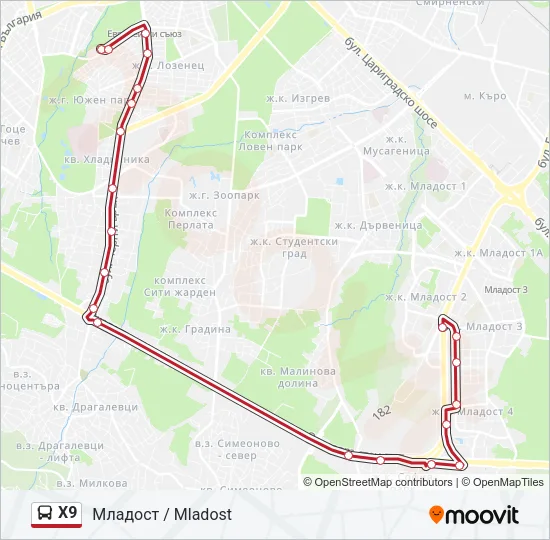X9 Bus Line Map