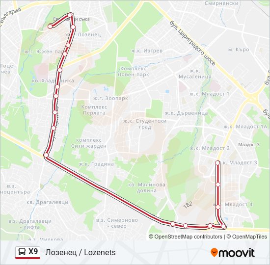 X9 Bus Line Map