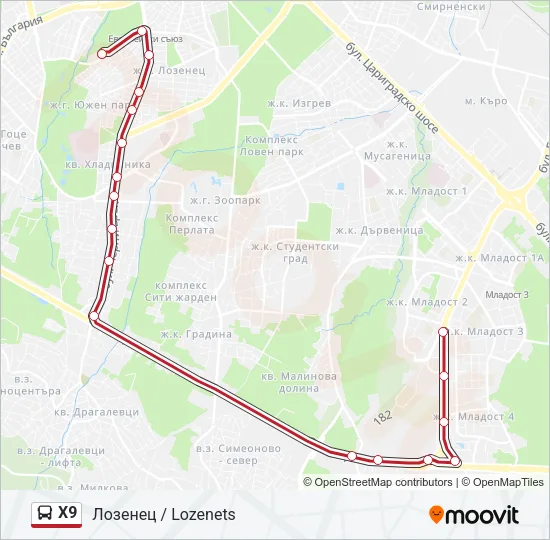X9 Bus Line Map