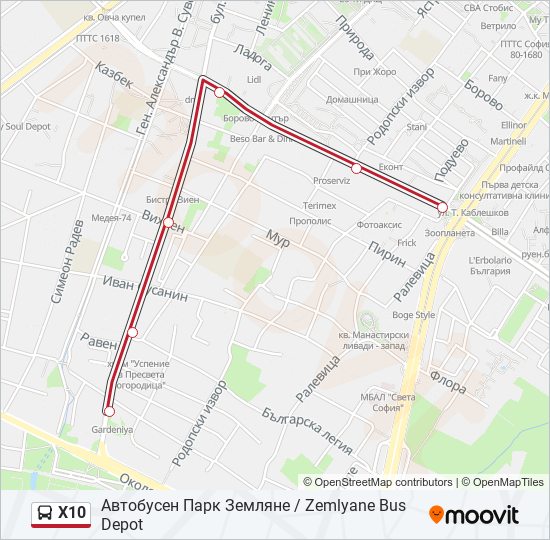 Автобус Х10: карта маршрута