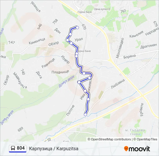 804 автобус Карта на Линията