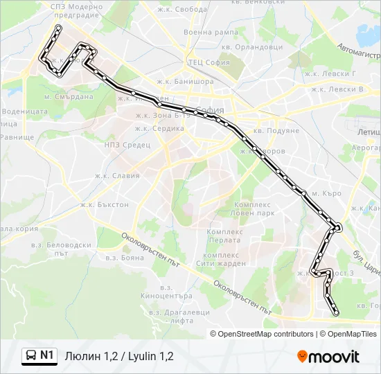 N1 Bus Line Map