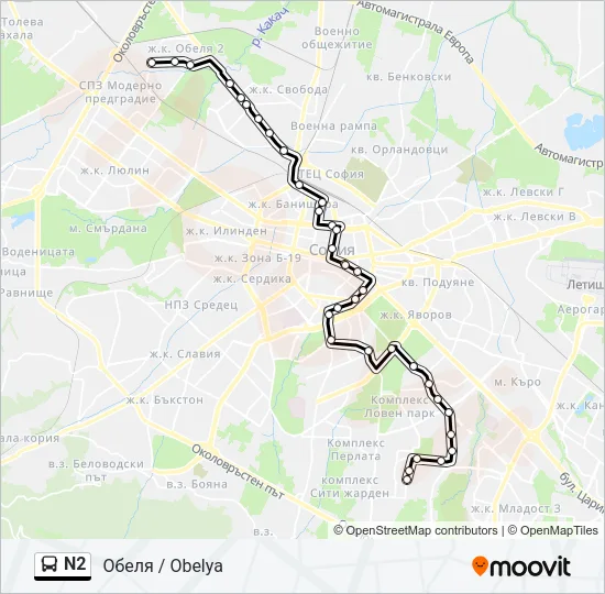 N2 Bus Line Map