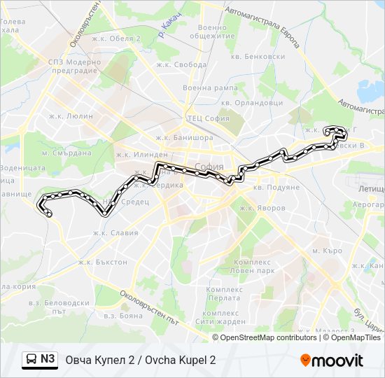 N3 Bus Line Map