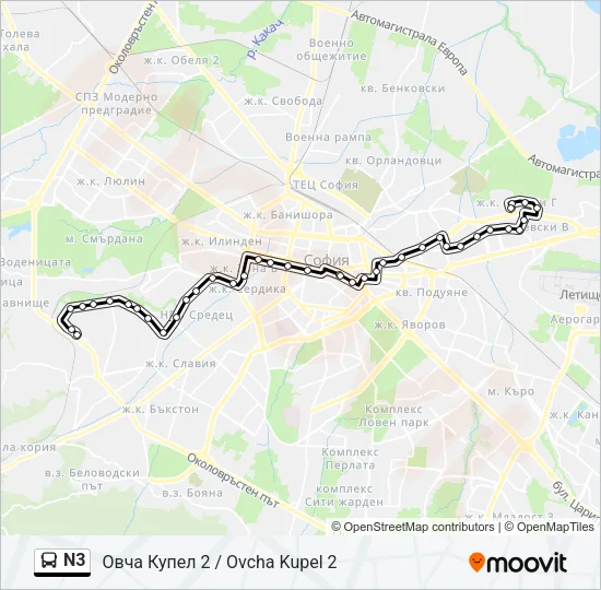 N3 Bus Line Map
