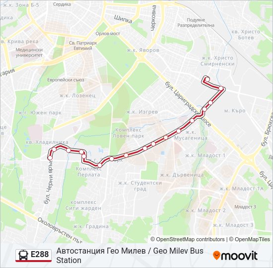 E288 Trolleybus Line Map