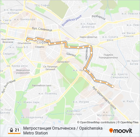 21 трамвай Карта на Линията