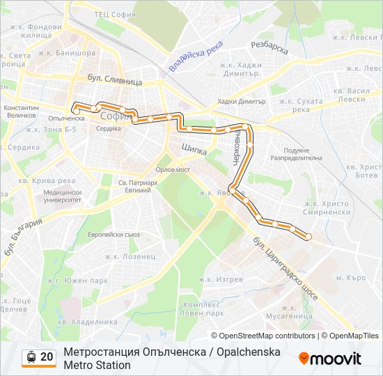 20 трамвай Карта на Линията