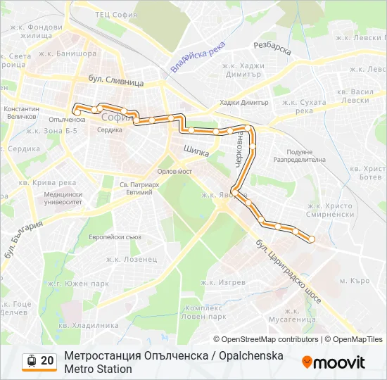 20 трамвай Карта на Линията
