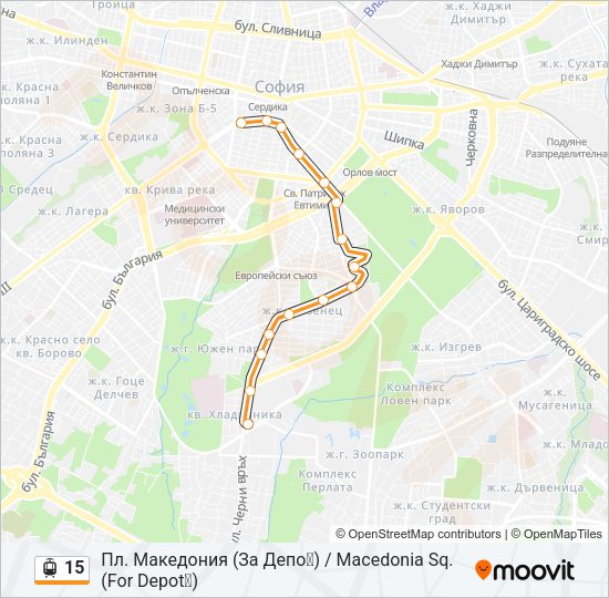15 трамвай Карта на Линията