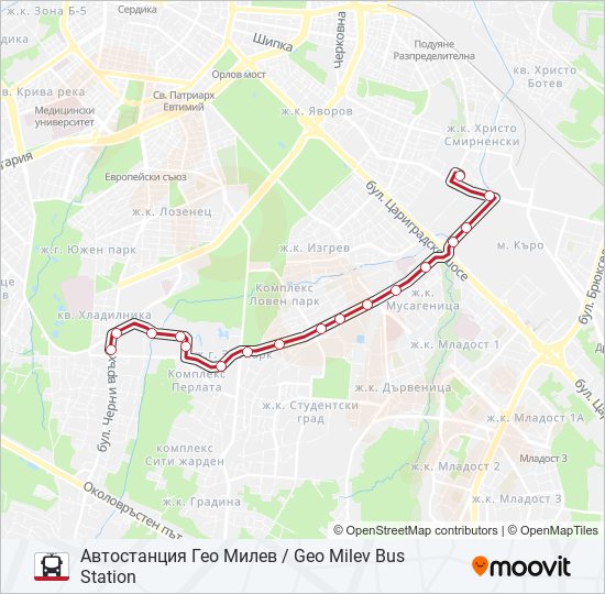 Е288 тролейбус Карта на Линията