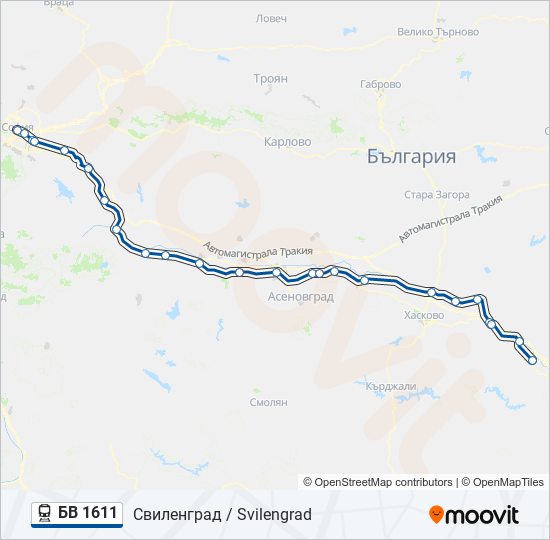 БВ 1611 влак Карта на Линията