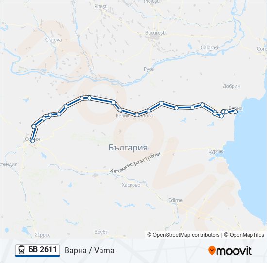 Поезд БВ 2611: карта маршрута