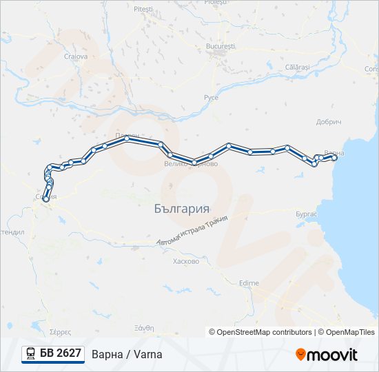 Поезд БВ 2627: карта маршрута