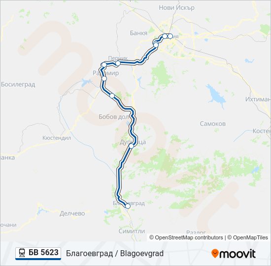 БВ 5623 влак Карта на Линията