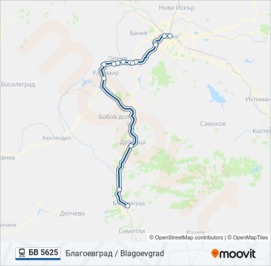 БВ 5625 влак Карта на Линията