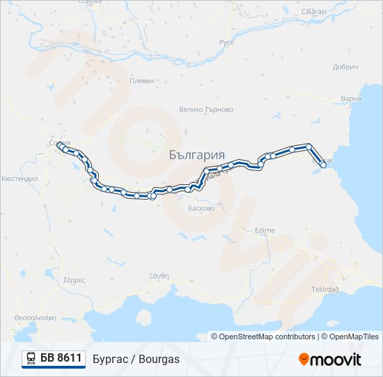 БВ 8611 влак Карта на Линията