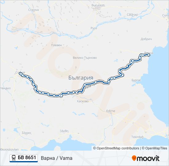 БВ 8651 влак Карта на Линията