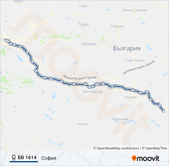 Поезд БВ 1614: карта маршрута