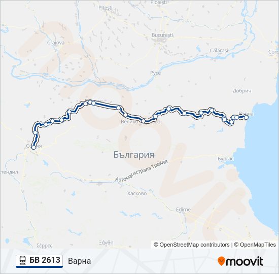 Поезд БВ 2613: карта маршрута