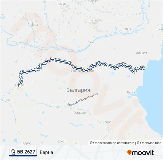 Поезд БВ 2627: карта маршрута