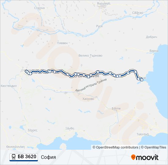 Поезд БВ 3620: карта маршрута