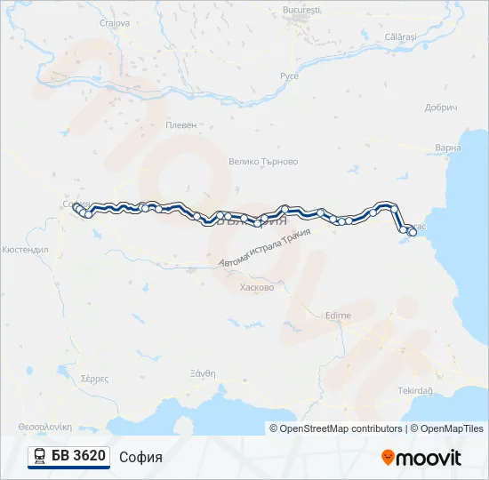 Поезд БВ 3620: карта маршрута