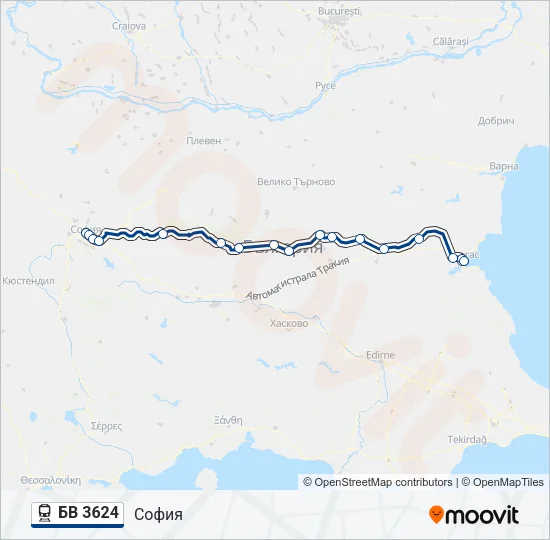 Поезд БВ 3624: карта маршрута