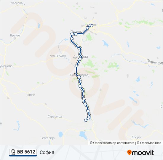 Поезд БВ 5612: карта маршрута