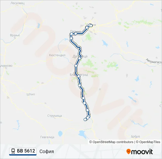 Поезд БВ 5612: карта маршрута