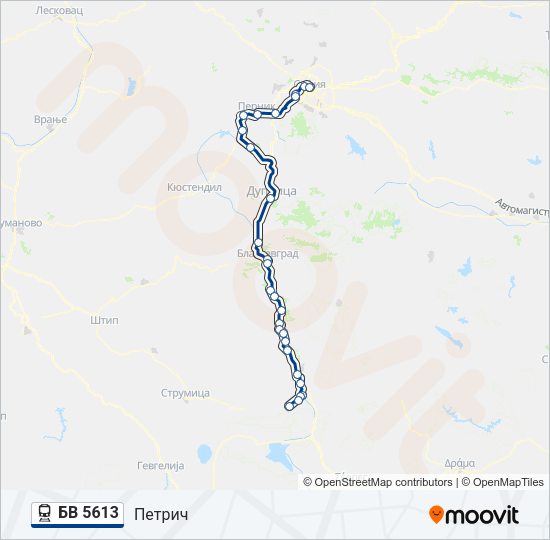 Поезд БВ 5613: карта маршрута