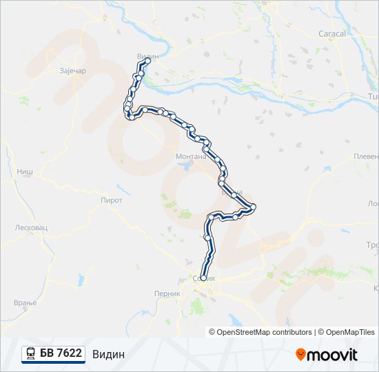 Поезд БВ 7622: карта маршрута