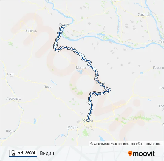 Поезд БВ 7624: карта маршрута
