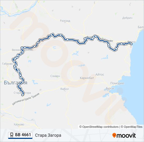 Поезд БВ 4661: карта маршрута