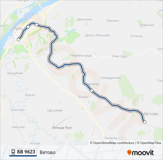 БВ 9623 влак Карта на Линията