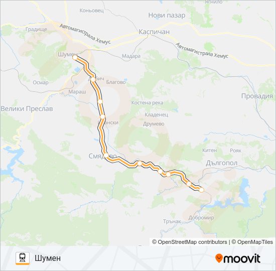 Поезд КПВ 26200: карта маршрута