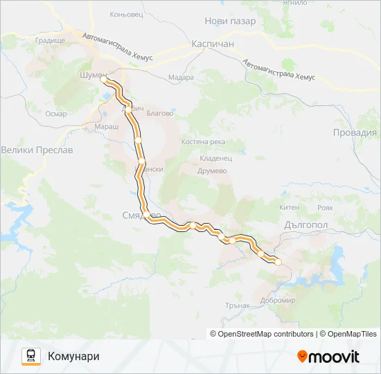 Поезд КПВ 26203: карта маршрута