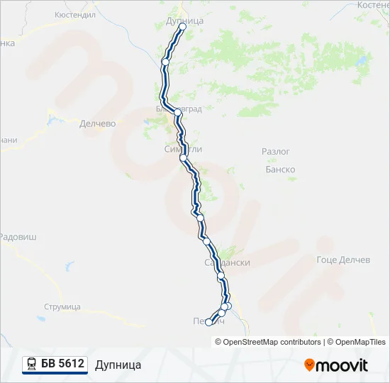 БВ 5612 влак Карта на Линията
