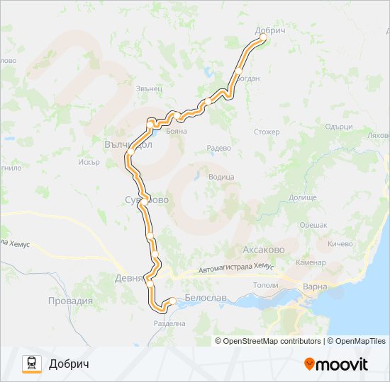 Поезд КПВ 28200: карта маршрута