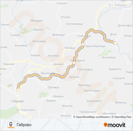 Поезд КПВ 42202: карта маршрута