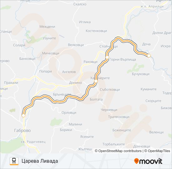 Поезд КПВ 42203: карта маршрута