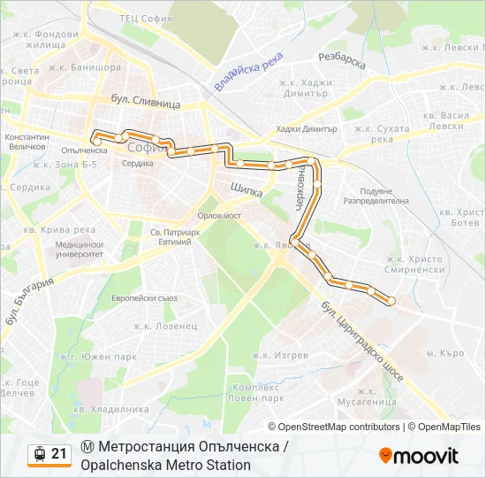 21 трамвай Карта на Линията