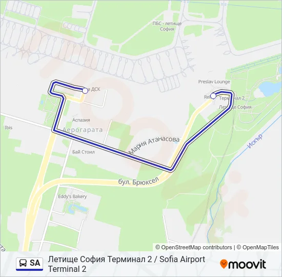 SA автобус Карта на Линията