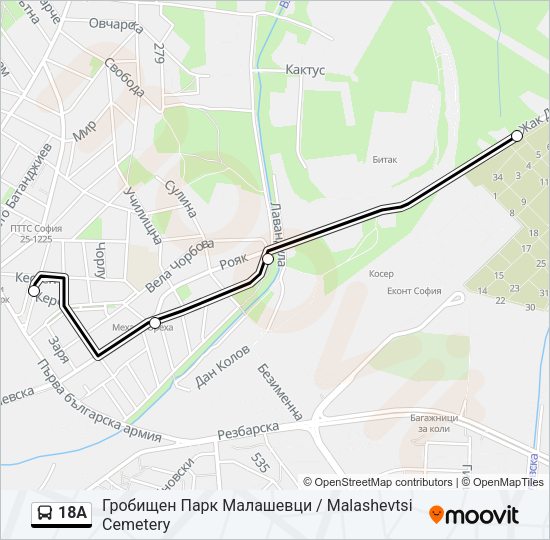 Автобус 18A: карта маршрута
