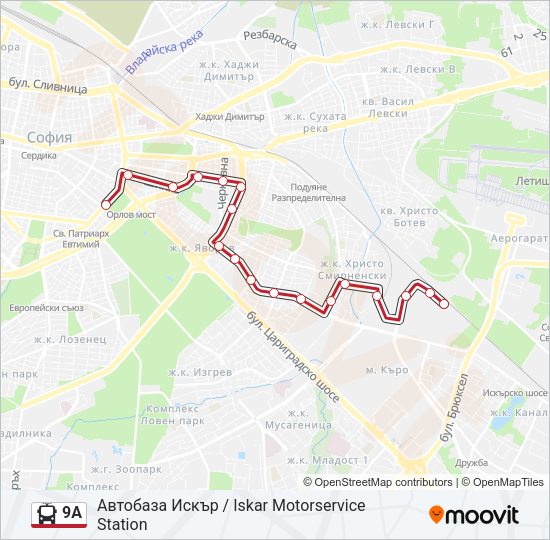 9А Trolleybus Line Map