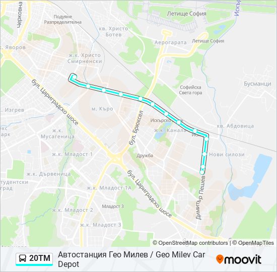 20TM автобус Карта на Линията