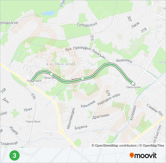 М3 метро Карта на Линията